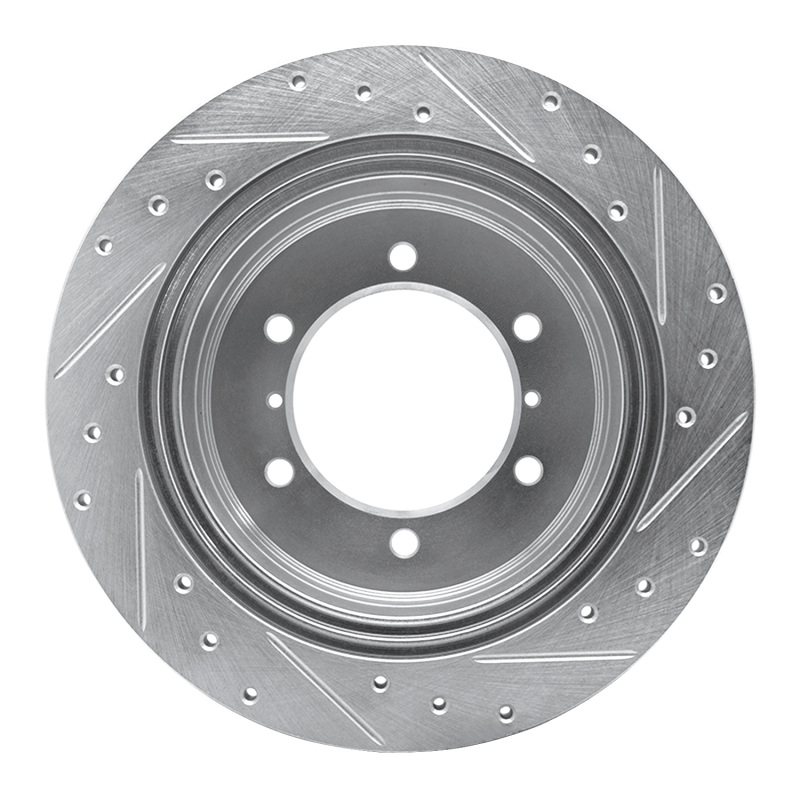 Mitsubishi Montero Brake Rotor (1) - Rear Left - R1 Concepts - Drilled & Slotted - Silver - `90-`04